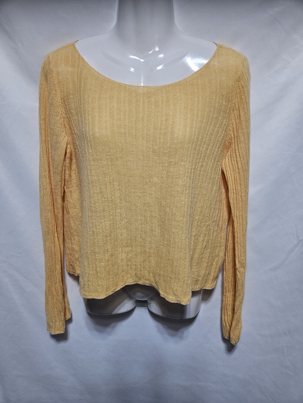 Eileen Fisher Organic Linen Rib Knit Boat Neck Sweater Top Yellow Medium